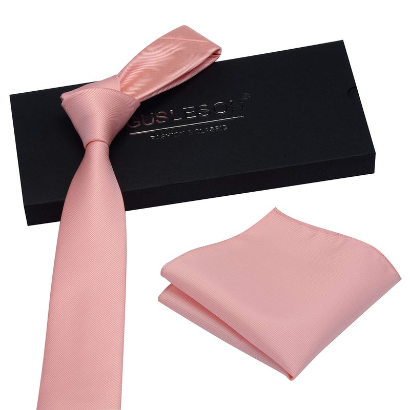 GUSLESON Rose Gold Skinny Ties for Men Solid Thin Tie Slim Necktie and Pocket Square Set (0754-32) - Image 3